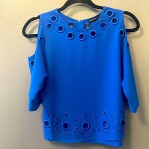 Karen Millen blue cold shoulder eyelet top